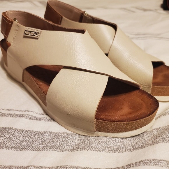 Pikolinos Mahon Wedge Sandals Cream White Slingback Open Toe Mules SZ:38/7.5-8? - Picture 4 of 13